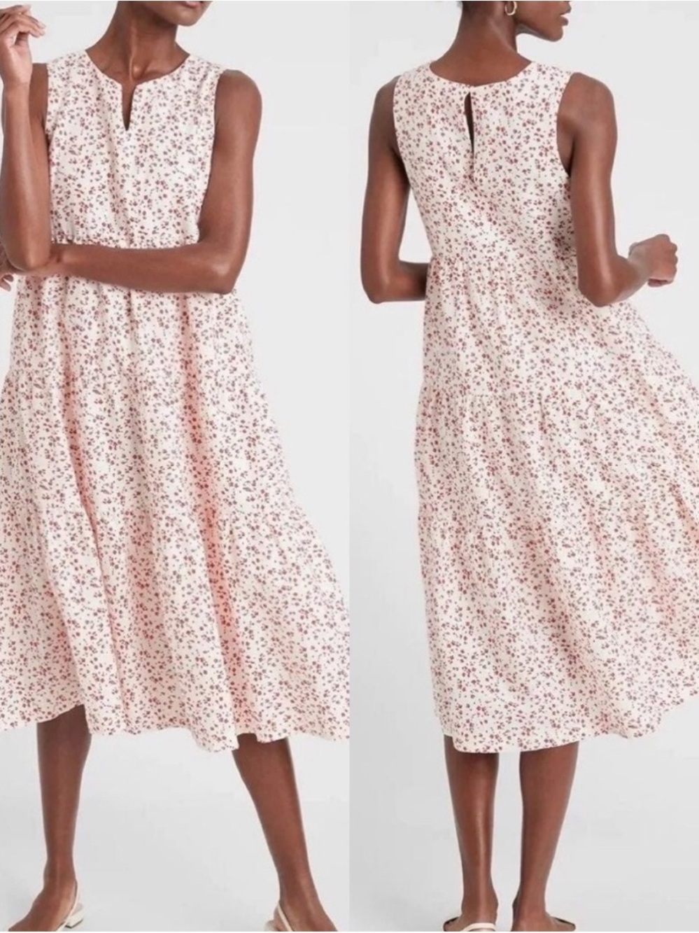 Banana Republic Sz Small Sleeveless Red + White Floral Midi Dress